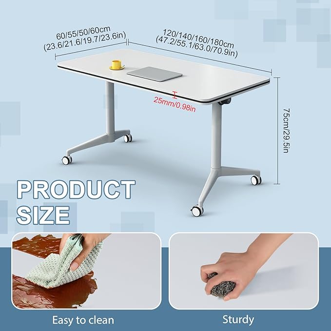 6Pack Folding Conference Room Table, Modern Conference Tables with Silent Wheels, Large Rectangular Mobile Training Tables for Office Classroom, Foldable Modular Seminar Table White (L70.9in)