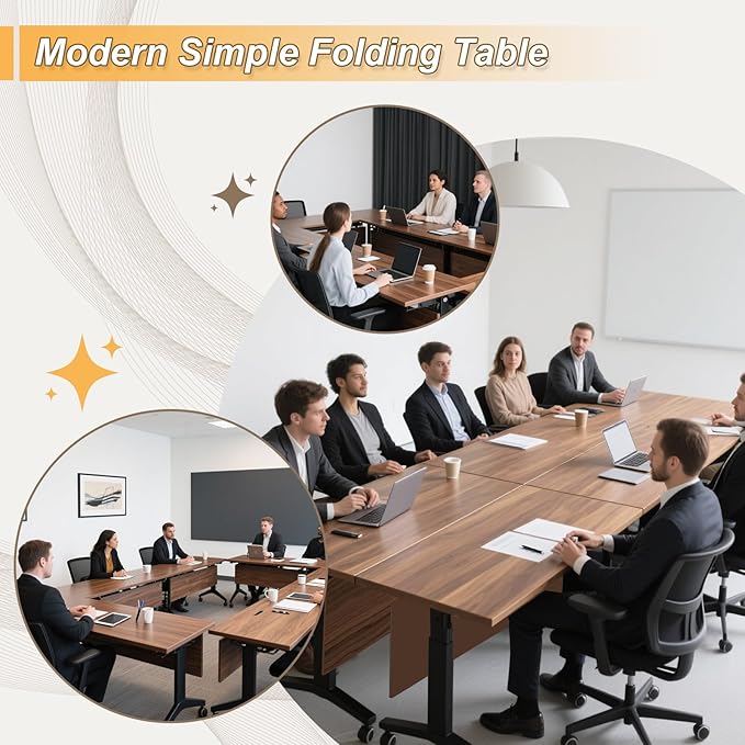 Conference Room Table with Silent Wheels, Mobile Folding Conference Table for 16 Person,Flip Top Office Training Tables with Walnuts Wood Tabletop, for School,Business Meeting Rooms (8Pack 63in)