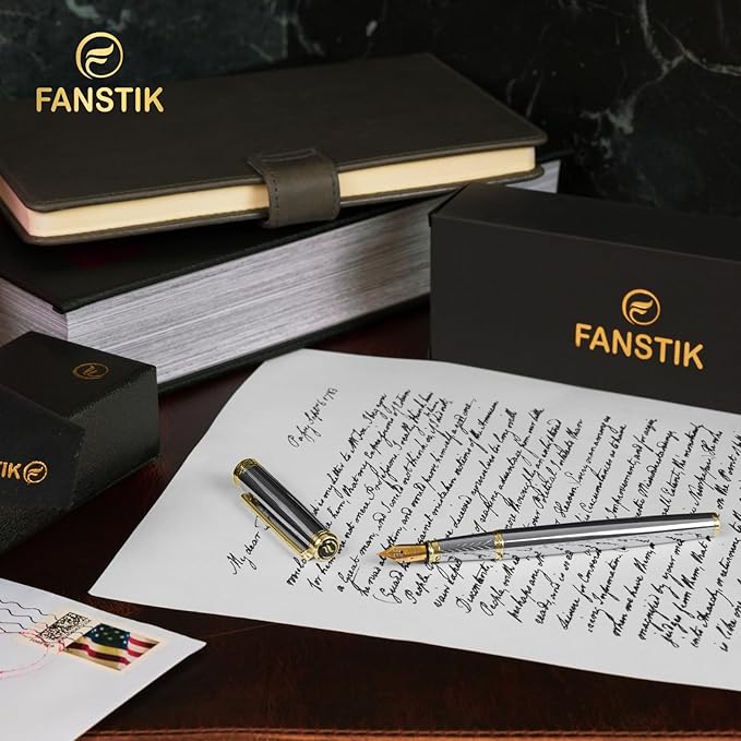 Customized Silver&Gold Luxury fountain pen (Made In USA) fancy gift set for women, Real 24K Gold Plating, Professional executive pen gift set for men (Lux Custom-fountain Silver-Gold)