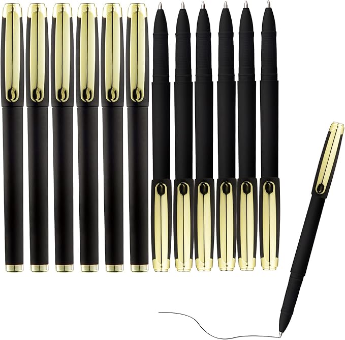 Black Ink Gel Pens, 1.0 mm Bold Point Pens,With Large Ink Cartridge,12 Pack, (GP-3361)