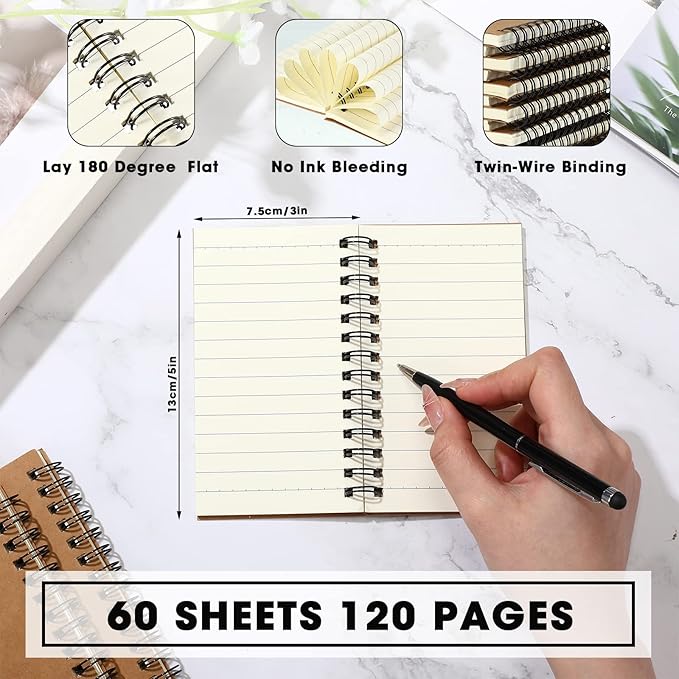 Jutom 18 Pcs Small Spiral Notebooks Memo Pads 3x5 Bulk Small Pocket Notebooks Mini Notepads with Lined Pages Mini Journals for Office Back to School Work Writing Supplies, 120 Pages (Kraft Color)