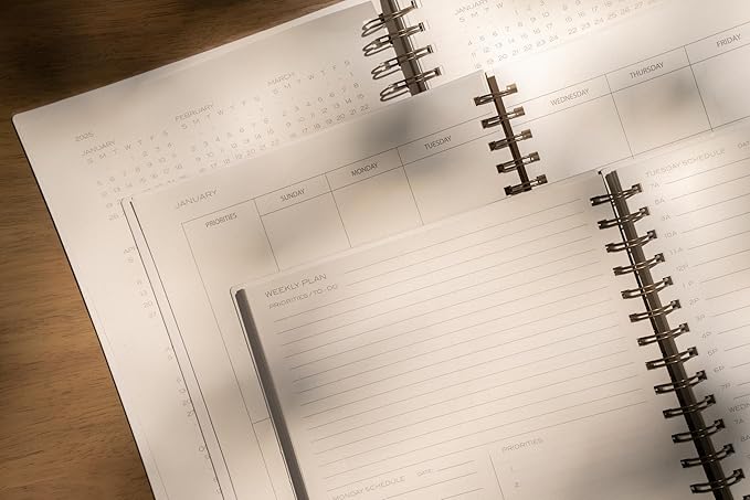 Anecdote 2025 Planner (8.5" x 10") Daily Planner Weekly Monthly Planner - 52 Weeks w/Library Buckram Cover, Brass Spiral - A4 Size Bleed-Resistant Paper – Evergreen