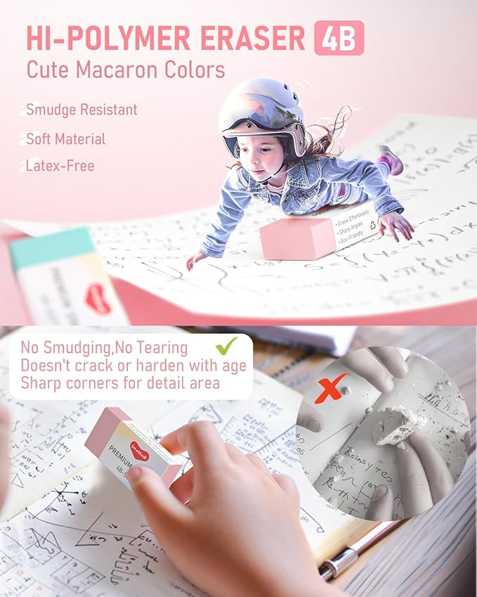 6PCS 0.7mm Mechanical Pencils Set with Case, Cute Pastel Mechanical Pencil with 240PCS HB Lead Refills, 3 Erasers, Aesthetic Back to School Supplies for Student Writing Drawing Sketching