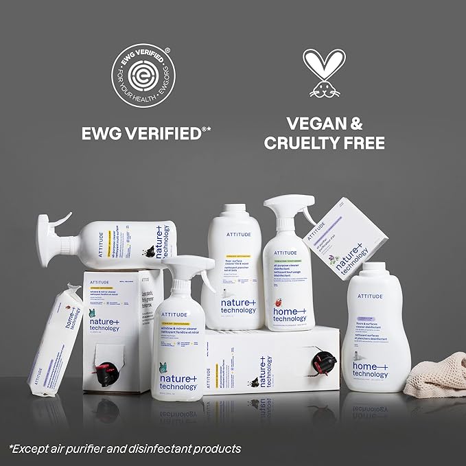 ATTITUDE All Purpose Cleaner Spray, EWG Verified, Vegan, Made with 94% Plant-Based Ingredients, Streak-Free for Kitchen, Bathroom, Glass & More, Citrus Zest Scent, 27.1 Fl Oz (Pack of 6)