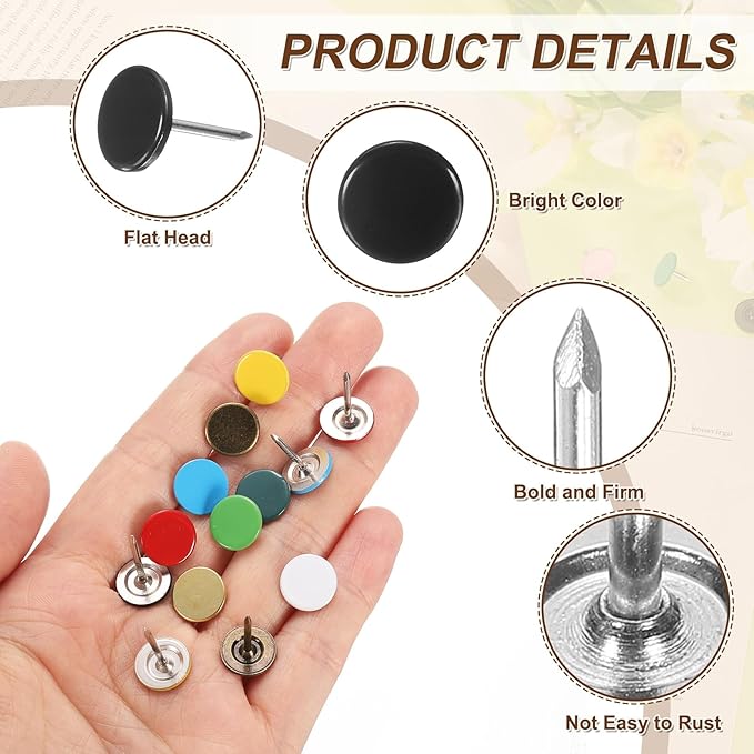 uxcell 120Pcs Push Pins, 11mmx17mm Round Flat Head Decorative Thumb Tacks Upholstery Tacks for Cork Board Office Wall Hangings, Black