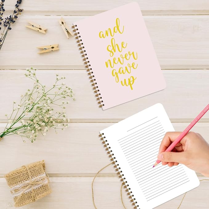 2Pcs Spiral Notebook, Light Pink She Never Gave UP idea Spiral Notebook, 160 Pages Hardcover Notebooks Journals for Writing Travel Business Office, Christian Aesthetic Notebooks for Women