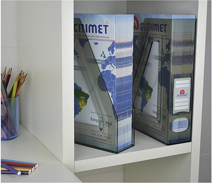 Acrimet Magazine File Holder, Durable Rack, Space-Saving Organizer (Plastic) (Smoke Color) (2 pack)