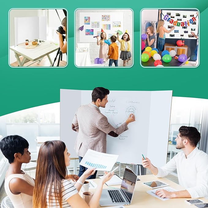 10 Pack Trifold Poster Board 48" X 36", IKAYAS Double Sided White Tri-fold Poster Boards, Science Fair Display Boards Posterboard Foamboard for Mounting, Art, Display, Projects Classroom Supplies