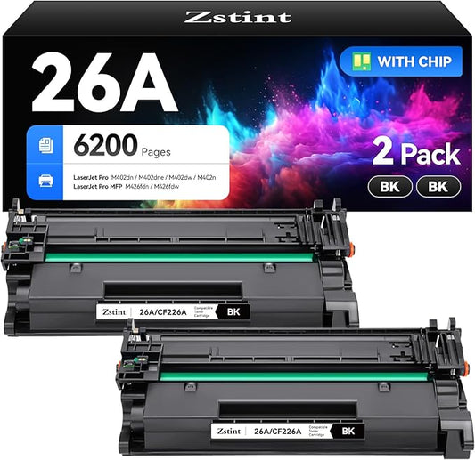 26A Black Toner Cartridge 2-Pack with Chip Replacement for HP 26A CF226A 26X CF226X Compatible with HP Laserjet Pro MFP M426fdn M426fdw M426dw M402dn M402dne M402dw M402n M402 M426 Series Printer Ink
