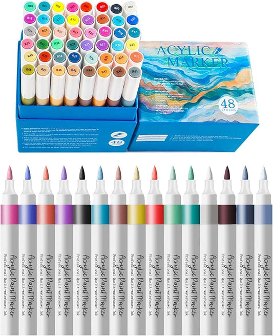 48 Colors Brush Markers Pens,Water-based Ink and Quick-Drying,Painting Supplies Perfect for Plastic Sheets Fabric Bags Ceramics Stone Pottery Wood and Handmade Crafts（48 Colors）