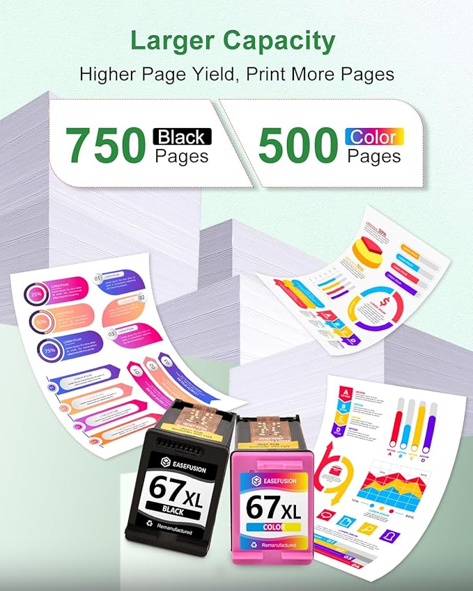 67XL Ink Cartridges Black Color Combo Pack Replacement for HP Ink 67 HP67XL 67 XL Compatible with DeskJet 2755e 2700 2700e 4155e 4100 Envy 6000 6055e 6455e Printer