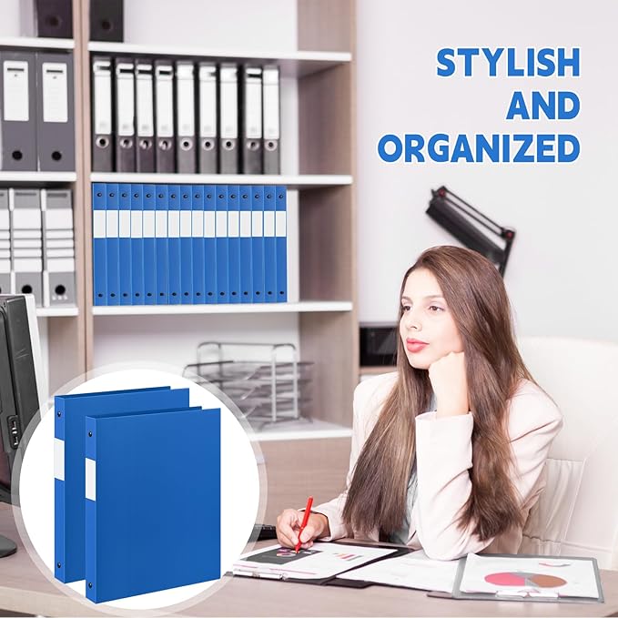 Henoyso 48 Pcs 3 Ring Binder 1/2'' Round Fits Letter Size 8. 5'' x 11'' Paper Plastic Flexible Binder Holds 100 Sheets with 1 Pockets Versatile Organizer for Office Home School (Blue)