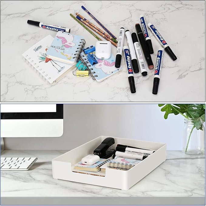 Letter Tray Letter Organize,2Pack Paper Tray,Stackable Desk Drawer Organizer for Office Supplies, Magazines, Folders, File,Notebooks, Stationery, Plastic Desk Tray for Desktop, for Home,Office, School
