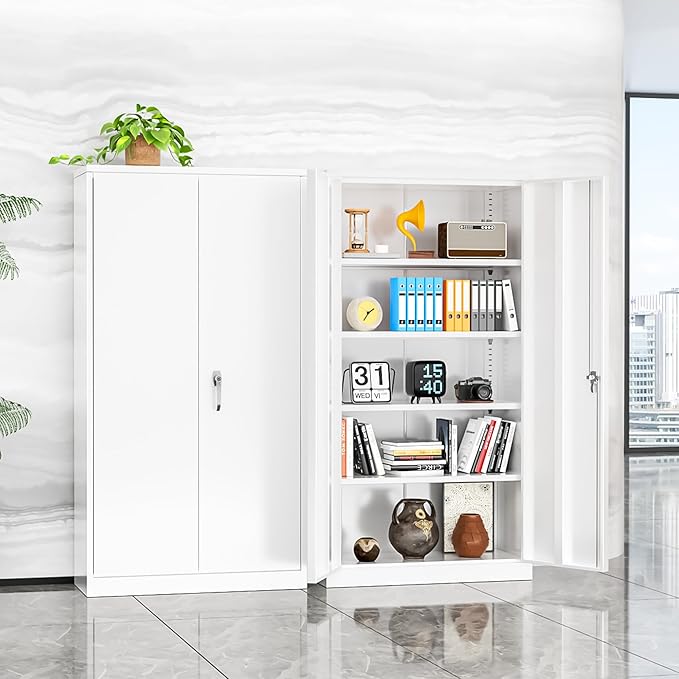 INTERGREAT Garage Storage Cabinets with Doors and Shelves,72" Tall White Steel Locking Cabinets Storage, Metal Cabinet for Home Office, Warehouse, School