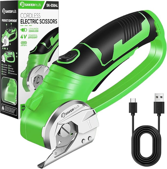 Cordless Electric Scissors,4V Rechargeable Cardboard Box Cutter Heavy Duty Fabric Scissor with Safety Lock & LED Light,Power Rotary Cutter for Leather Carpet Plastic Cutting,Sewing,Crafting