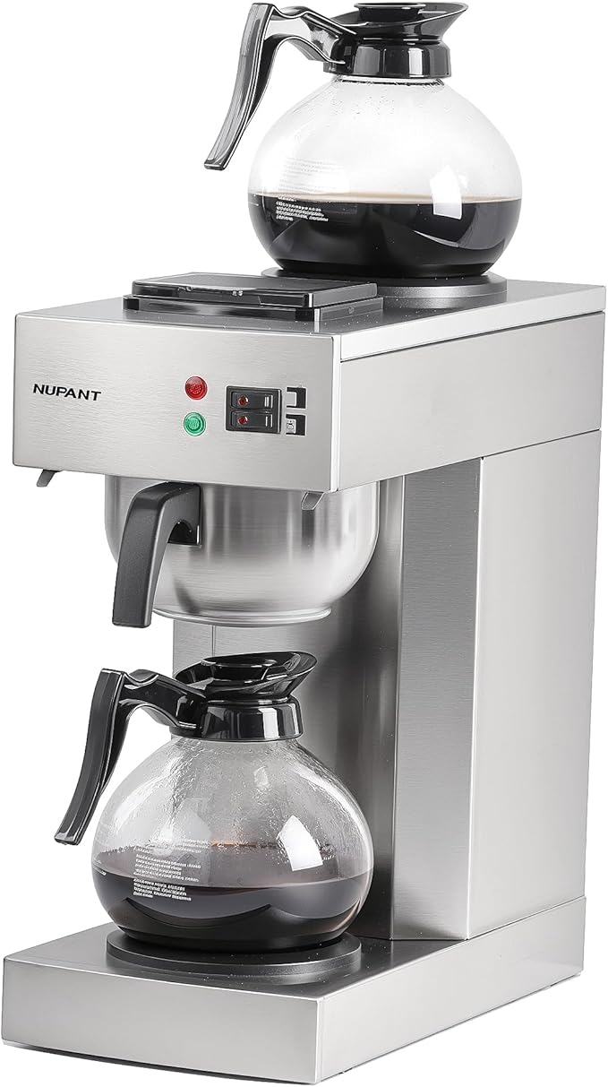 12-Cup Coffee Maker 1.8L Commercial Drip Coffee Maker Pour Over Coffee Machines with 2 Glass Carafes and 2 Warmers Plate Stainless Steel Coffee Brewer for Cofe Bar and Restaurant