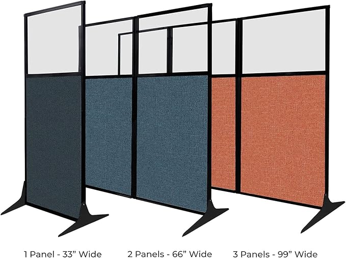 Versare Workstation Partition | Portable Wall Divider | Modern Office Cubicle | Free Standing Privacy Screen | Flexible Work Space | 33" x 70" W/Window, Papaya Fabric Panels
