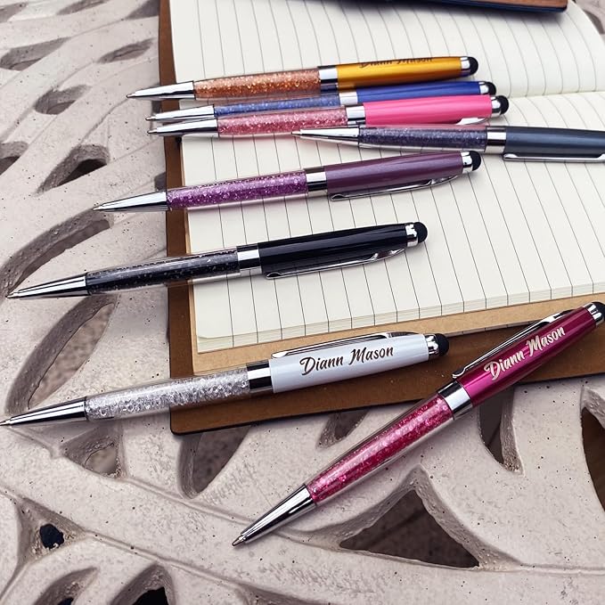 Personalized Ballpoint Pens, Quality Metal Crystal Pens - Custom your Name or Message, Wiht 10 Black Ink Refills Stylus pens Gift for Office, Anniversaries, Graduations, Birthdays 12pcs/Pack