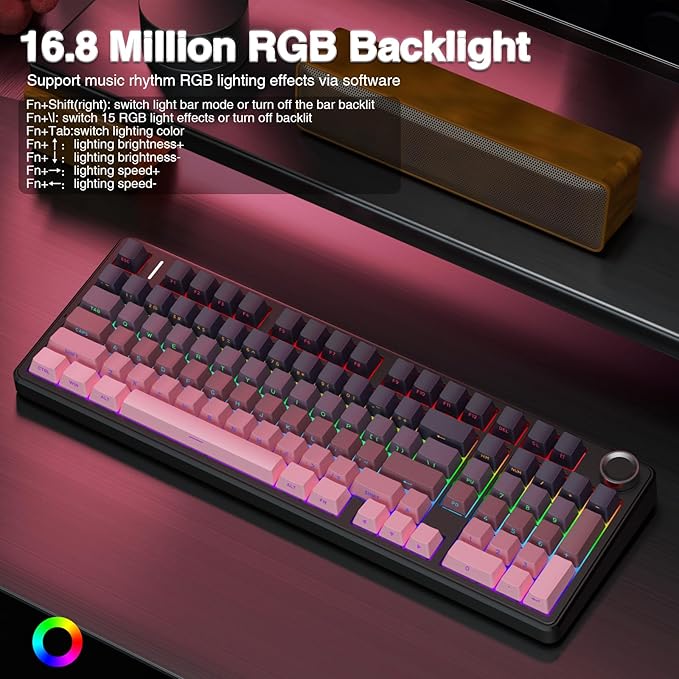 AULA F99 Pro Wireless Mechanical Keyboard with Knob,Tri-Mode BT5.0/USB-C/2.4GHz Hot Swappable Keyboard,Pre-lubed Switches,RGB Backlit Computer Gaming Keyboards