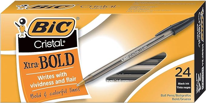 BIC Cristal Xtra Bold Ballpoint Pens, Bold Point (1.6mm) For Vivid And Dramatic Lines, Black Ink, 24-Count Pack, Perfect Ink Pens
