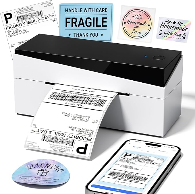 Bluetooth Shipping Label Printer 4x6, 249BT Thermal Label Printer for Small Business, Shipping Packages, Office, Home, Compatible with Amazon, Ebay, USPS