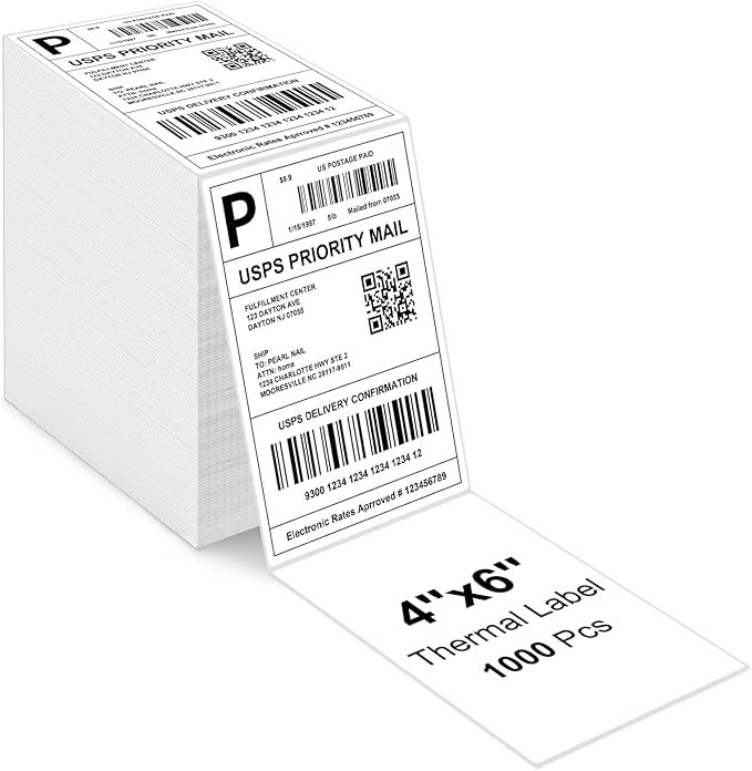 4x6 Thermal Labels - Waterproof Shipping Stickers for Thermal Printers, All-Purpose Label Stickers, White, 1000/Pack (1-Pack)