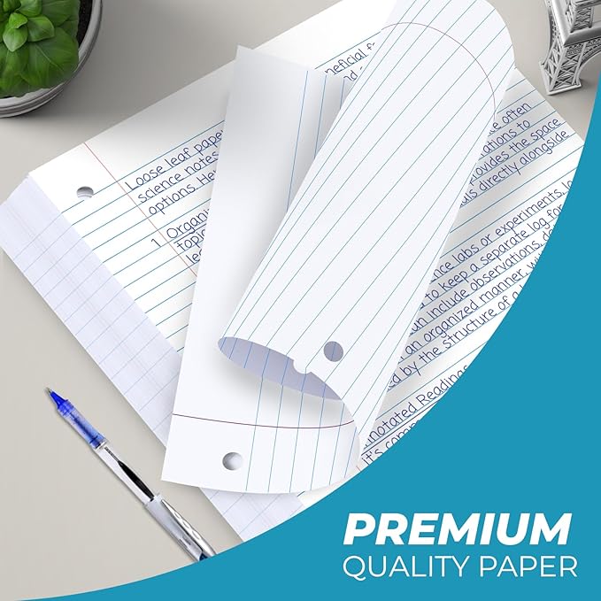 Loose Leaf Paper, 450 Sheets, 3 Pack, 56 gsm Wide Ruled Sheets, 8" x 10.5", Bulk Notebook Paper, 3 Hole Punched, 150 Sheets/Pack, Wide Ruled Paper for Binders, Loose Leaf Office Paper, White