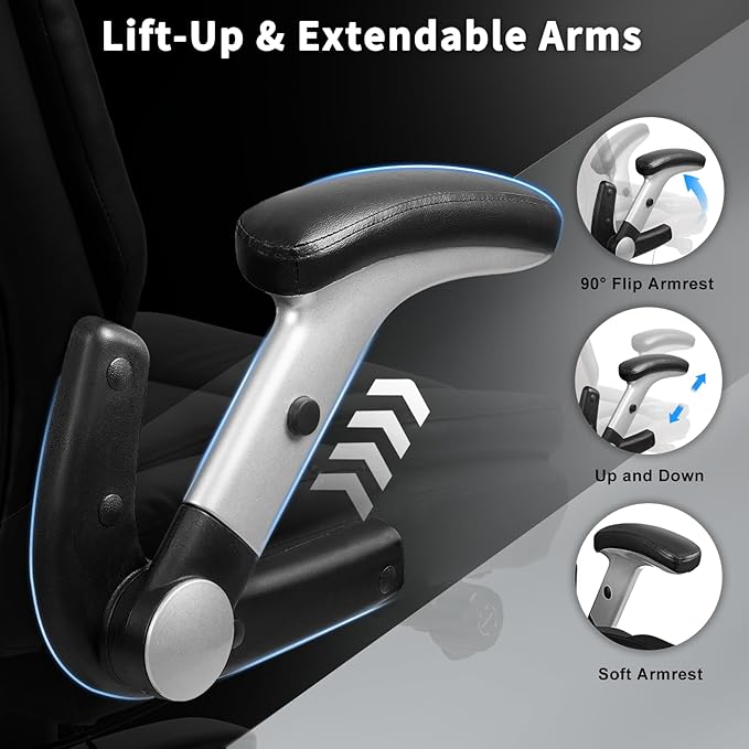 Big and Tall Office Chair 600LBS, Heavy Duty Office Chair for Heavy People, High Back Executive Office Leather Chair with Adjustable Armrests and Lumbar Support, Black Ergonomic Big Tall Chair