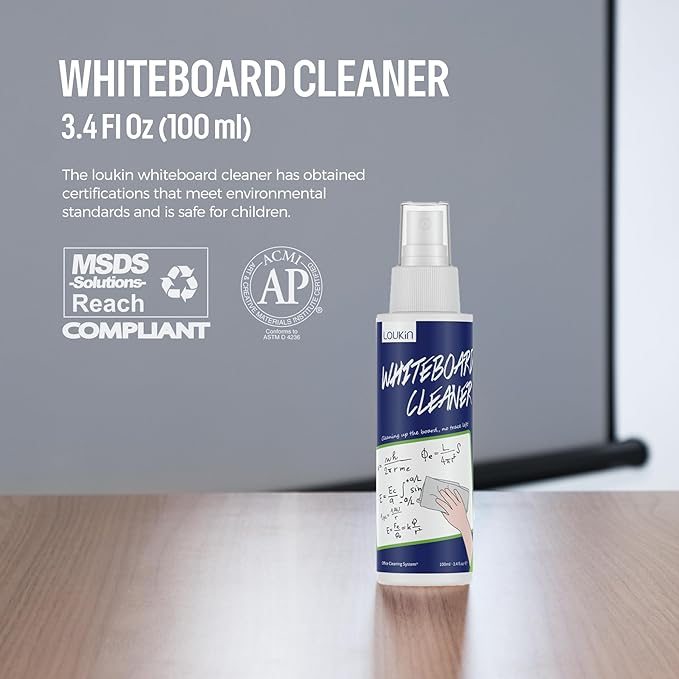 loukin Replaceable Dry Erase Eraser, Double-Sided Whiteboard Eraser with Magnetic Holder, Precision-Point Glass Board Wiper for Classroom, Home and Office (Whiteboard Cleaner Included), White