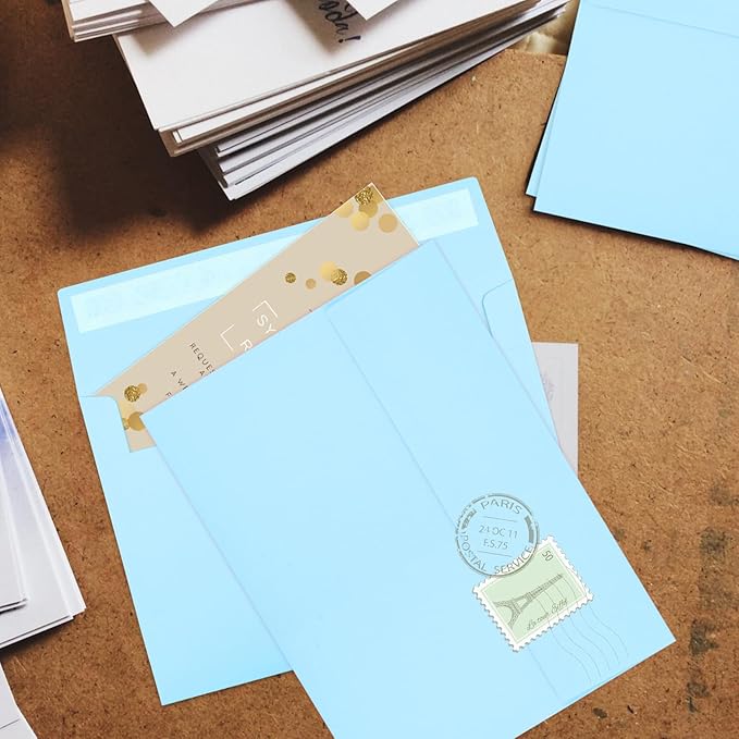 Joyberg 50 Pack Blue 5x7 Envelopes - Self Seal for Weddings, Invitations, Photos & Greeting Cards