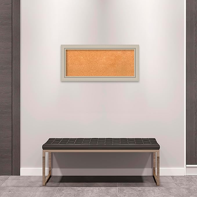 Amanti Art Natural Cork Board for Wall, 16x34 Vision Board with Silver Wood Frame, Medium Corkboard Office Decor for Home Organization, Casual Corkboard Pinboard to display items for home organization