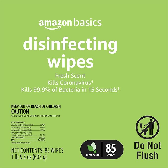 Amazon Basics Wipes, Lemon & Fresh Scent, Sanitizes/Cleans/Deodorizes, 340 Count (4 Packs of 85)