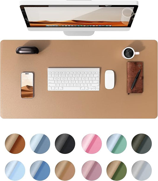 YSAGi Leather Desk Protector, Office Mat, Large Mouse Mat, Non-Slip PU Leather Blotter, Laptop Desk Mat, Waterproof Writing Pad for Office and Home (Khaki, 31.5" x 15.8")