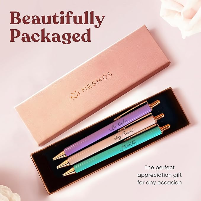 MESMOS Pastel Pens, Mindfulness Gifts, Inspirational Fancy Pens for Women, Wellness & Spiritual Gifts, Self Love Self Care Relaxing Gift, Journaling Cute Luxury Pretty Pen Set