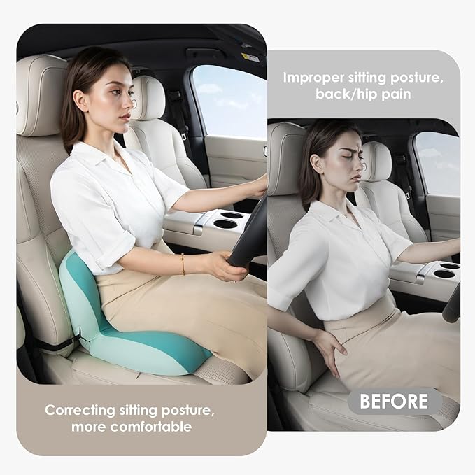 FLORICH Memory Foam Truck Seat Cushion with Adjustable Strap,Seat Cushion and Lumbar Support Pillow for Car Office Chair, Ergonomic Back Support & Sciatica Relief for Long Drives(Green)