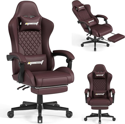 Gaming Chair,Ergonomic Computer Chairs for Adults with Footrest, PU Leather Office Chair with Adjustable Lumbar Support & Pocket Spring Cushion - Heavy Duty 400lb Capacity Gamer Chair (Brown)
