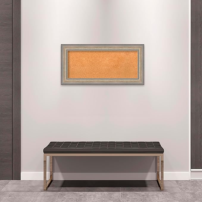 Amanti Art Natural Cork Board for Wall, 17x35 Vision Board with Silver Wood Frame, Medium Corkboard Office Decor for Home Organization, Traditional Corkboard Pinboard to Display Items for Home