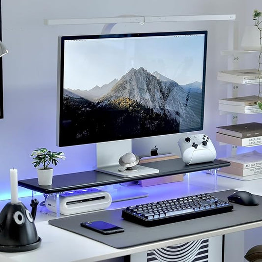 Bamboo Monitor Stand Riser with RGB Lights,31.5 Inches Desktop Shelf with Acrylic Legs Supports for Desk, PC Computer Monitor, Laptops, Printer, Speakers (Black)