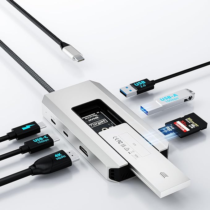WAVLINK USB-C Hub, 10Gbps USB-C Hub with M.2 PCIe/SATA SSD Port, HDMI, 100W PD, USB-A&C 3.2/2.0, SD&TF Compatible with MacBook/Chromebook/Dell/HP/Lenovo