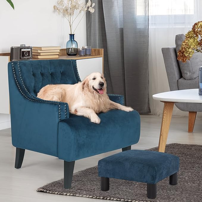 Joveco Small Foot Rest Stool Ottoman, 15" Fabric Square Short Low Footstool Upholstered Footrest for Chair, Under Office Desk, Living Room, Navy Blue