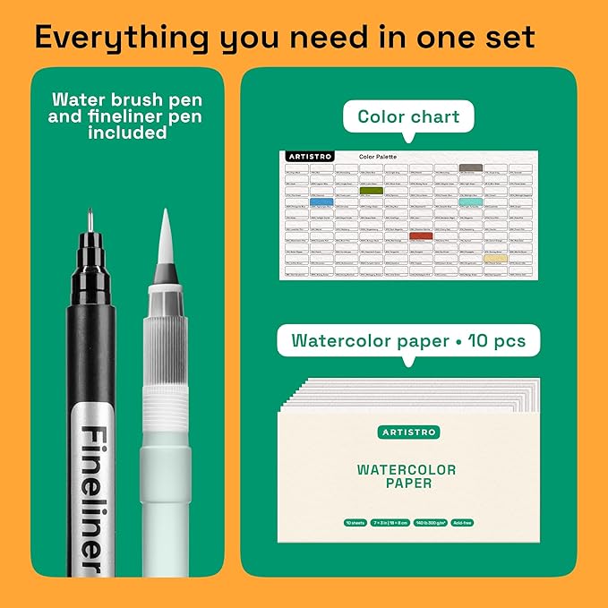 ARTISTRO 100 Watercolor Markers Teacher Appreciation Gifts – Brush Pens, Fineliner, Water Brush, Portable Bag – Vibrant, Washable, Non-Toxic – Ideal Gift for Women for Coloring, Calligraphy & Art