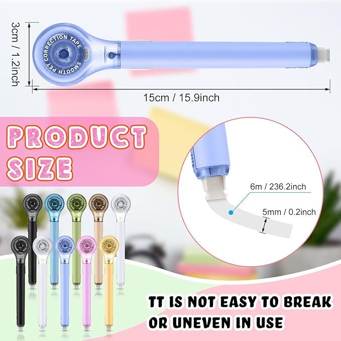 10 Pack Correction Tape Pen Correctional Ink Tape Push Pull Protective, Easy to Use Applicator for School Office Supplies, 0.2 x 236 Inch(Multicolor Color)