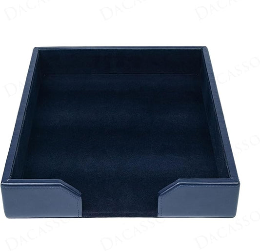 Dacasso Navy Blue Bonded Leather Luxury Letter Tray Holder & Paper Organizer for Desk - Executive Desk Decor & Office Organization Essential