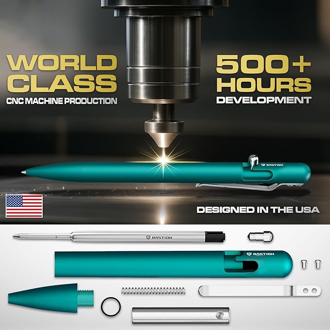 BASTION Luxury Slim Bolt Action Pen, Lightweight Aluminum EDC Pen with Fine Tip, Professional Ballpoint Pen for School and Work - Seafoam