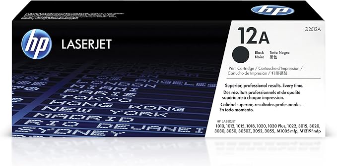HP 12A Black Toner Cartridge | Works with HP LaserJet 1010, 1020, 3015, 3020, 3030, 3050 Series; HP LaserJet MFP M1005, M1319 Series | Q2612A