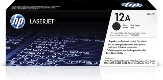 HP 12A Black Toner Cartridge | Works with HP LaserJet 1010, 1020, 3015, 3020, 3030, 3050 Series; HP LaserJet MFP M1005, M1319 Series | Q2612A