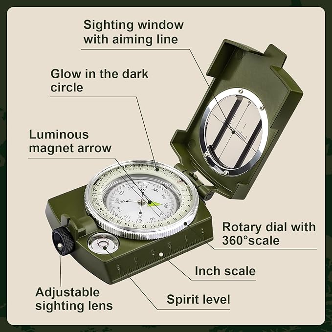 INMAKER Compass, Compass Hiking with Survival Whistle, Luminous Compass Gift for Kids, Apply to Outdoor Survival, Camping and Navigation