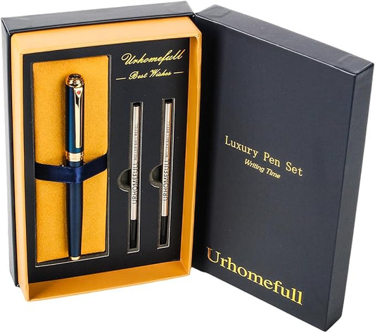 Luxury Blue Rollerball Pen-Fancy Pen with Real 24K Gold Trim, Switzerland Tip Point Writing Smooth, Nice Roller Ball Pen Gift Set for Men Women, Professional Pen Business Birthday Christmas