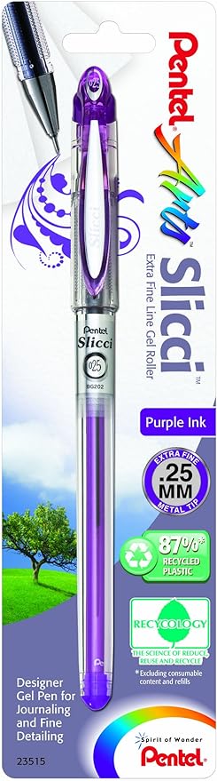 Pentel Arts Slicci Extra Fine Gel Pen, 0.25mm, Purple Ink, 1 Pack (BG202BPV)