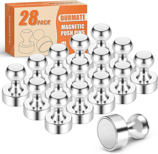 Strong Whiteboard Magnets, Silver Heavy Duty Fridge Magnets, Cute Magnetic White Board Set, Magnetic Dry Erase Board for Kitchen Decor and Accessories, Bulletin Board, Desk Decor, 28 Pack